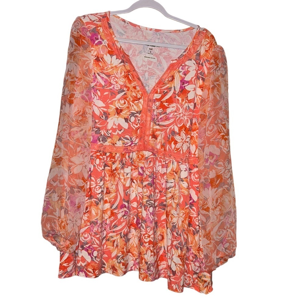TORRID Floral Babydoll tunic Balloon Chiffon Sleeve Top size 3X 22 24